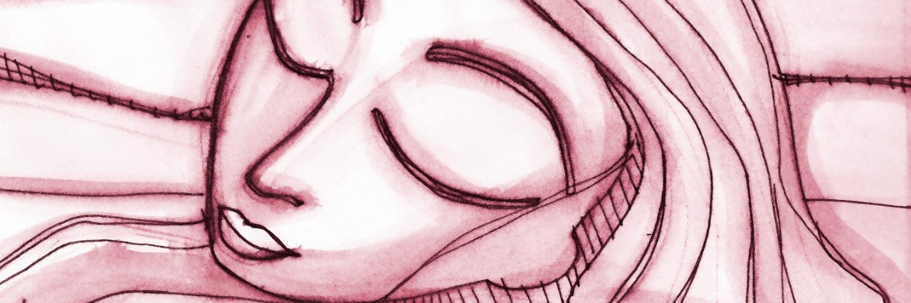 The Dark Thoughts in My Head When I Try to Sleep With Chronic Pain Hand drawn illustration or drawing of a sleeping woman