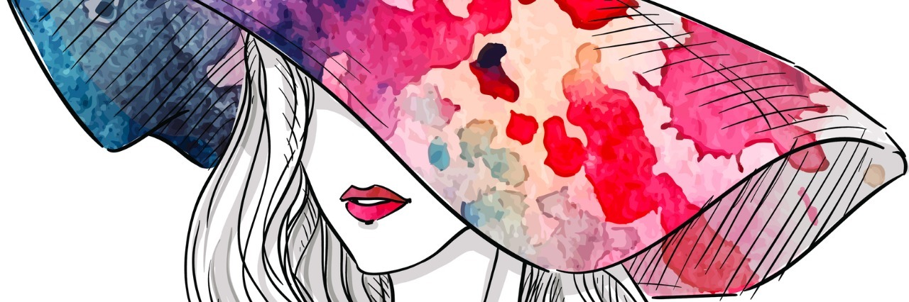 Sketch of a girl in a colorful hat