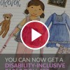 paper doll with disability behind red video play button