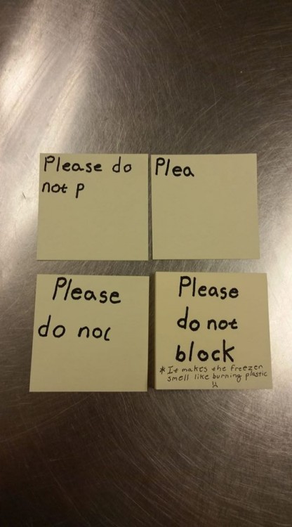 4 sticky notes that read: Please do not block"