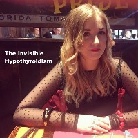 woman sitting at a table with text 'the invisible hypothyroidism'