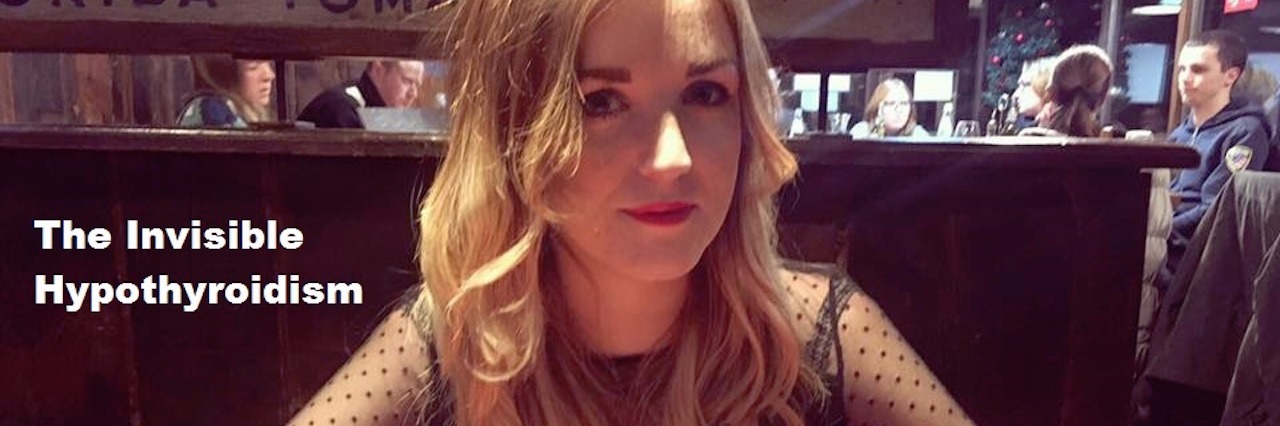 What to Know About Your Friend With Hypothyroidism woman sitting at a table with text 'the invisible hypothyroidism'
