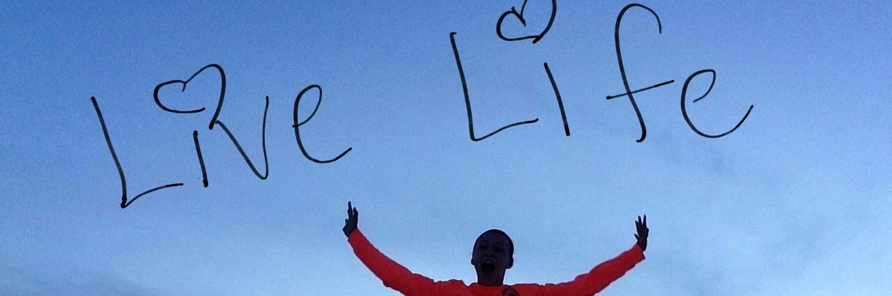 Living Life With POTS Instead of Waiting for a Cure person jumping in air with sky in background and words live life on sky