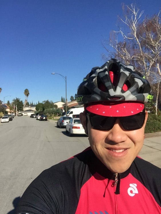 man wearing bike helmet