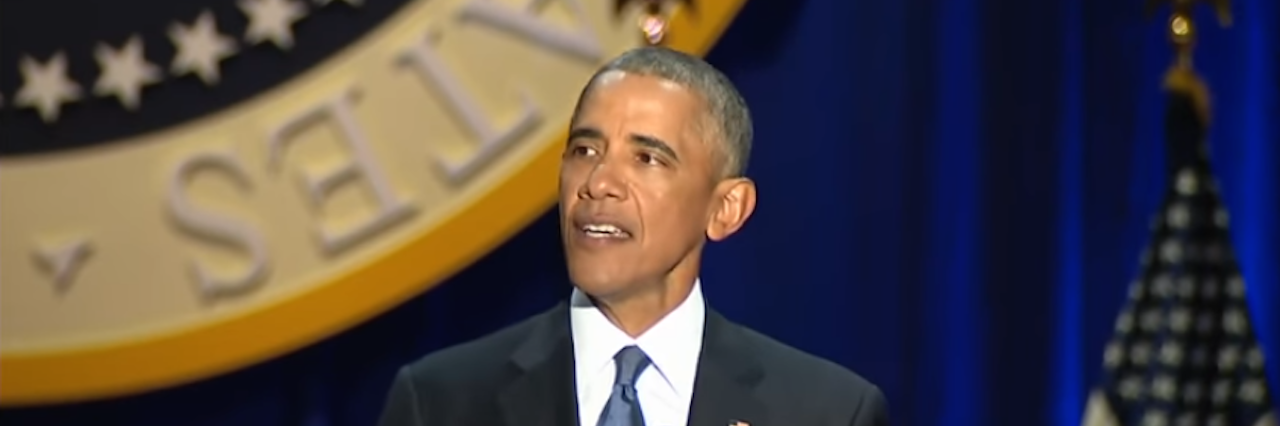 former president barack obama giving his farewell address in chicago