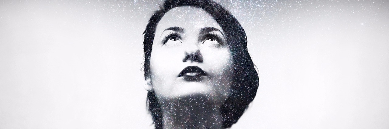 When Someone Says You 'Don't Seem Bipolar' Multi exsposure, black and white portrait. Woman look up out of frame.