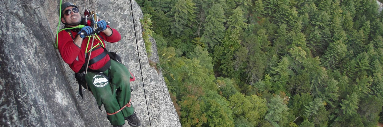 Rock Climbing With Spina Bifida Enock climbing Cathedral Ledge.