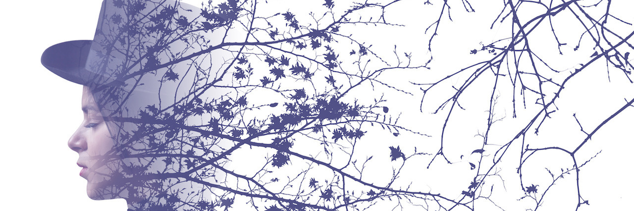 4 Tips for Getting Through Dissociation Double exposure of girl wearing hat and autumn tree branches
