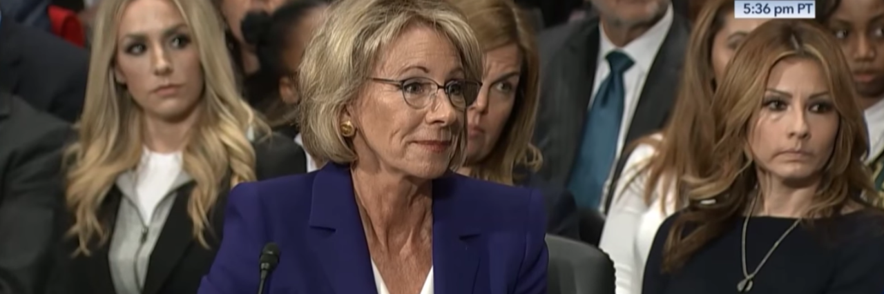 Change.Org Petition Against Betsy DeVos Gets Special Needs Signatures Betsy DeVos at her confirmation hearing.