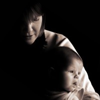 Mother with Baby, Black and White Low Key