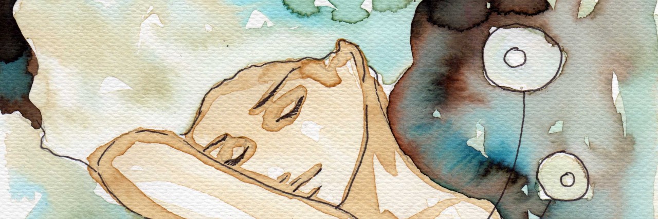 It's Exhausting to Cover up My Depression Watercolor painting of a girl sleeping