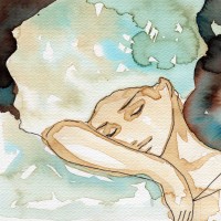 Watercolor painting of a girl sleeping