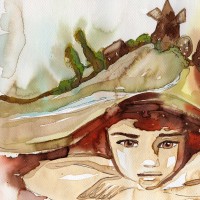 watercolor illustration depicting a portrait of a beautiful child