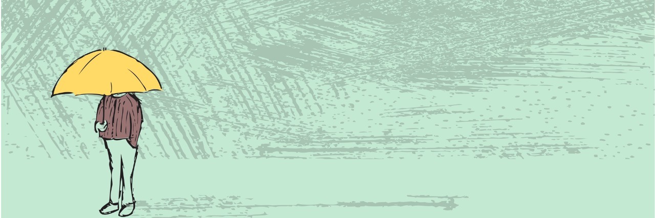 When Fibromyalgia Makes You Feel Like a Burden Hand drawn illustration of figure standing in rainy weather