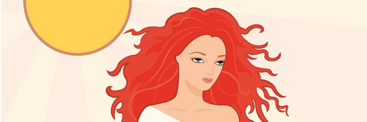 Drawing of a red-haired woman.