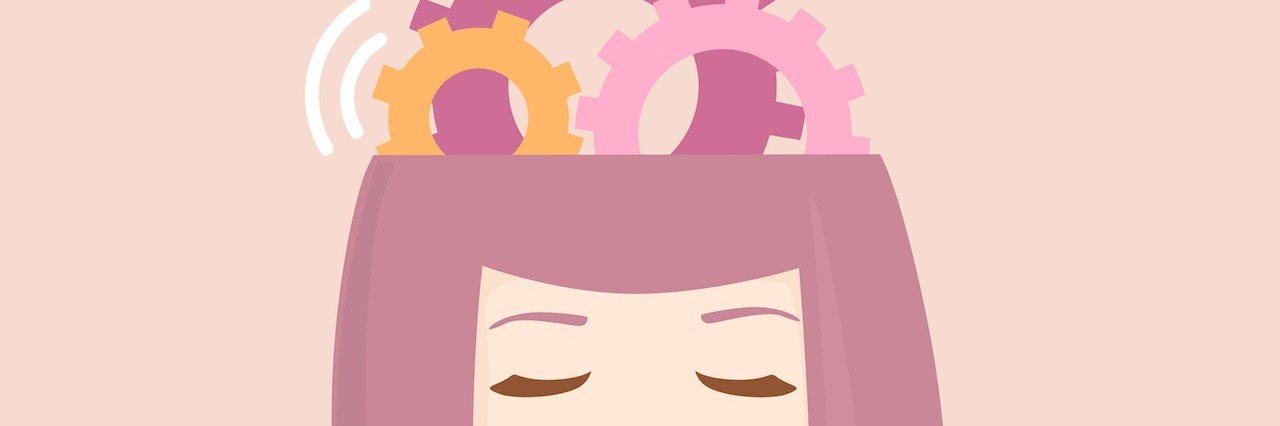 When OCD Feels Like the Intrusive Thoughts Won't Ever Stop drawing of a woman with gears coming out of her head