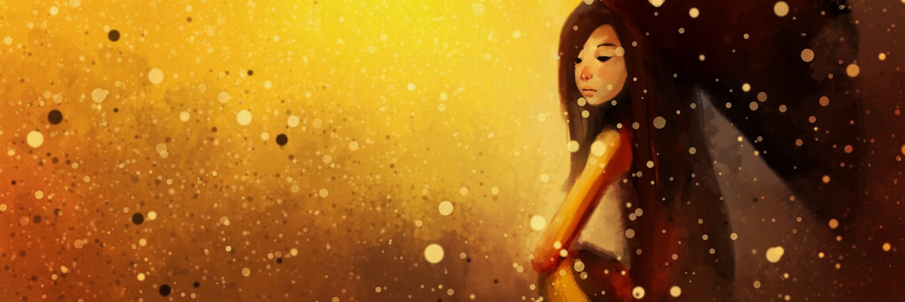 Learning to View Both the Positive and Negative in My Anxiety Girl in red dress with umbrella in the rain