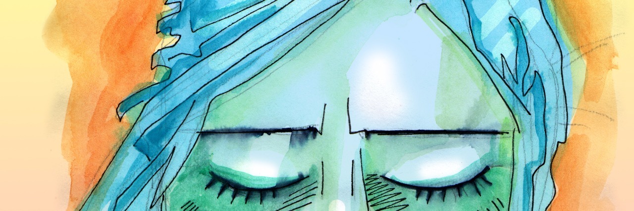 Anorexia Comes in All Shapes and Sizes Female portrait with her eyes closed and chin on her hand