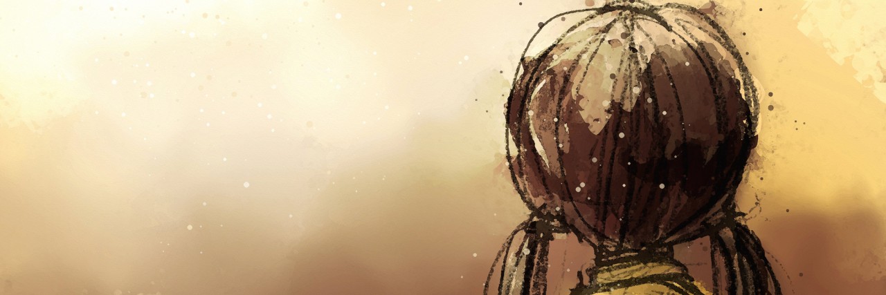 A Letter to My Younger Self After My Depression Diagnosis digital painting of cute girl backside, watercolor on paper texture