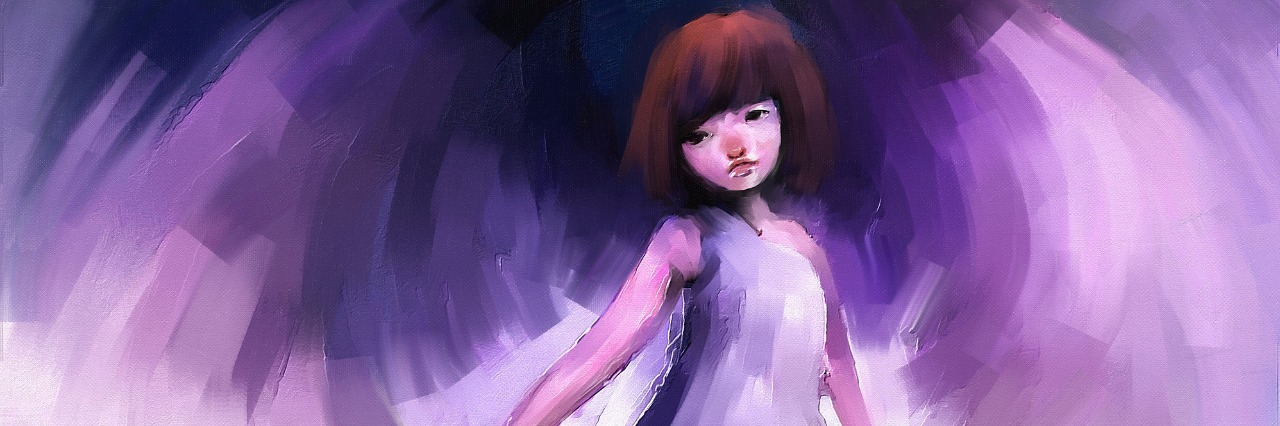 Hitting Rock Bottom While Waiting for Psychiatric Medication to Work digital painting of girl dressed as an angel, oil on canvas texture