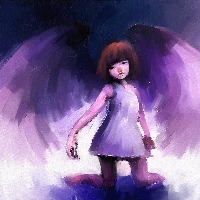 digital painting of girl dressed as an angel, oil on canvas texture
