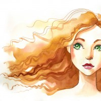 Watercolor sketch of a girl with red hair