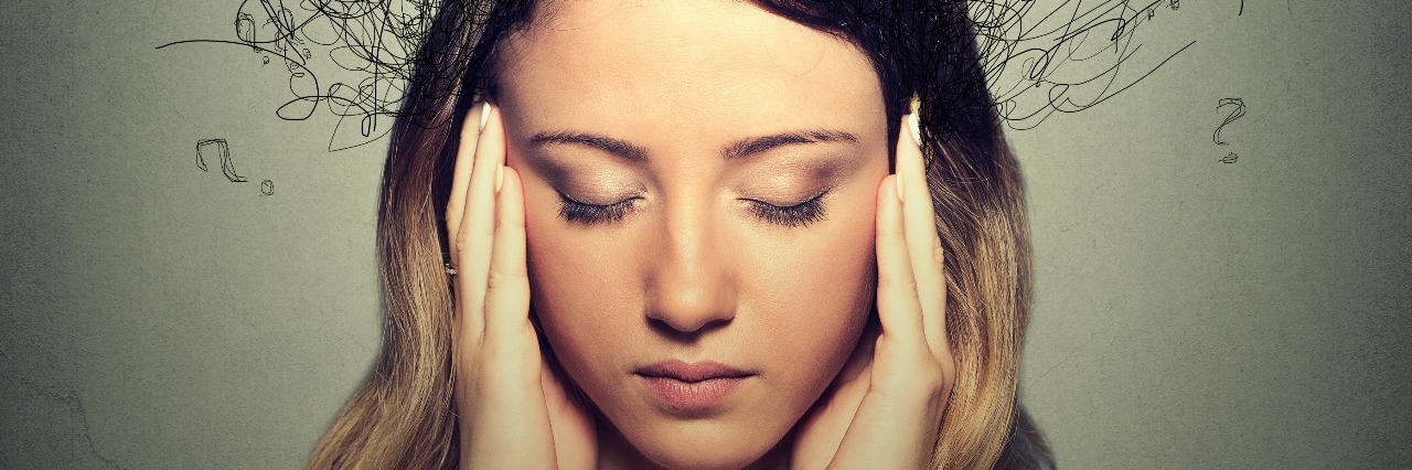 What It's Like When Depression Affects Your Memory sad woman with worried stressed expression brain melting into lines