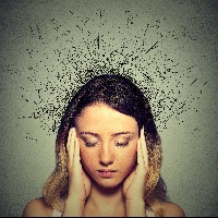 sad woman with worried stressed expression brain melting into lines