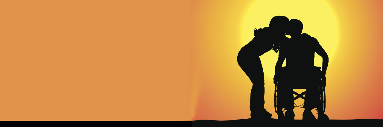 Responding to Dating Discrimination as a Man With a Disability Silhouettes of man in a wheelchair and female date kissing at sunset.