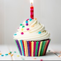 Birthday cupcake with single lit candle