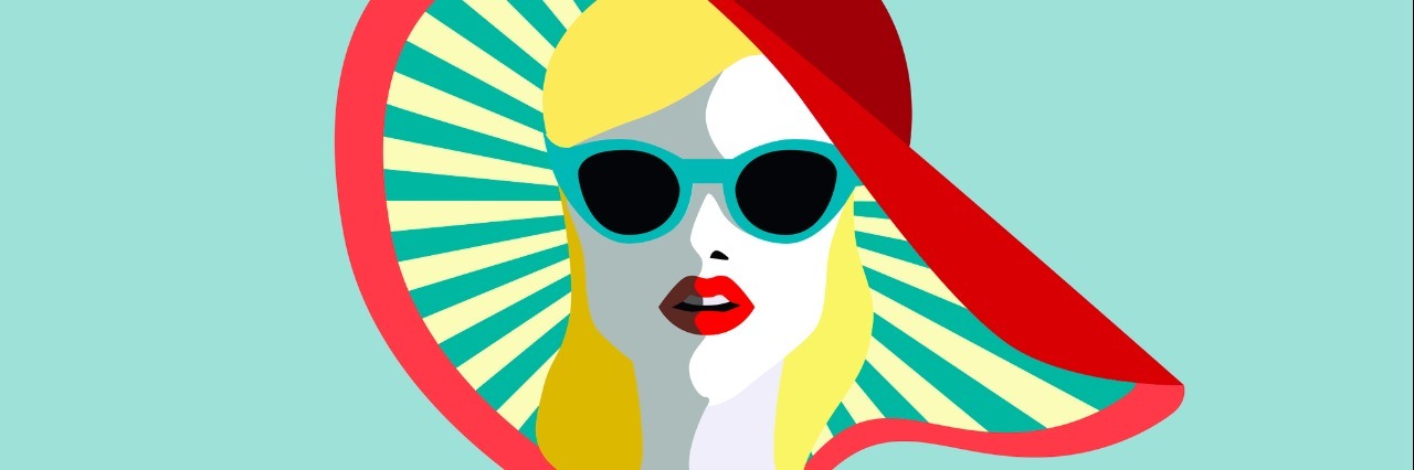 Beautiful young woman with sunglasses, retro style. Pop art. Summer holiday concept