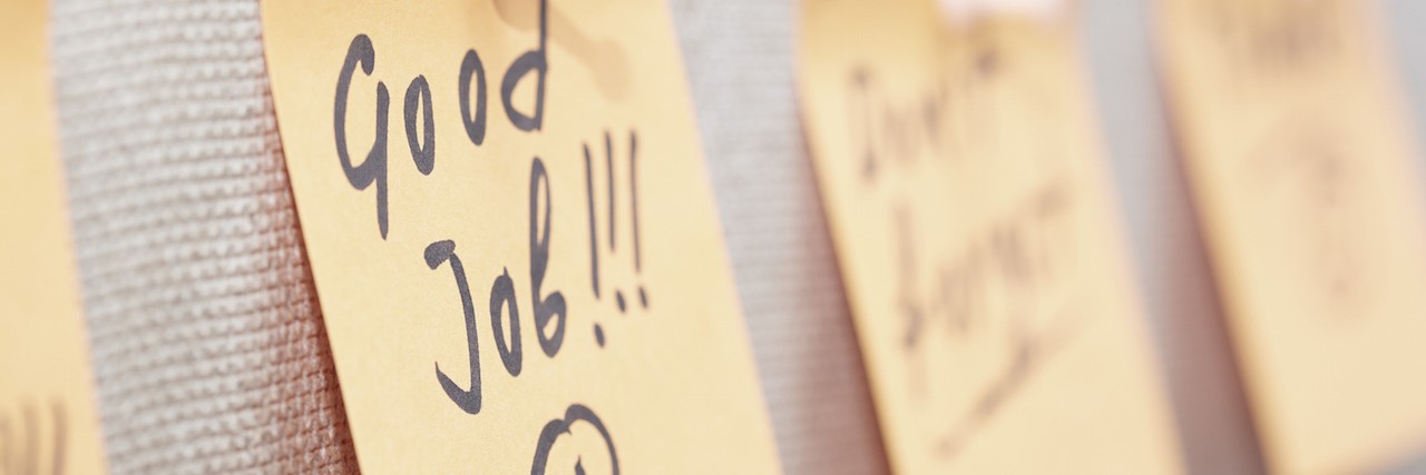 BPD: How I Would Seek Validation Through Achievements sticky note that reads: good job!