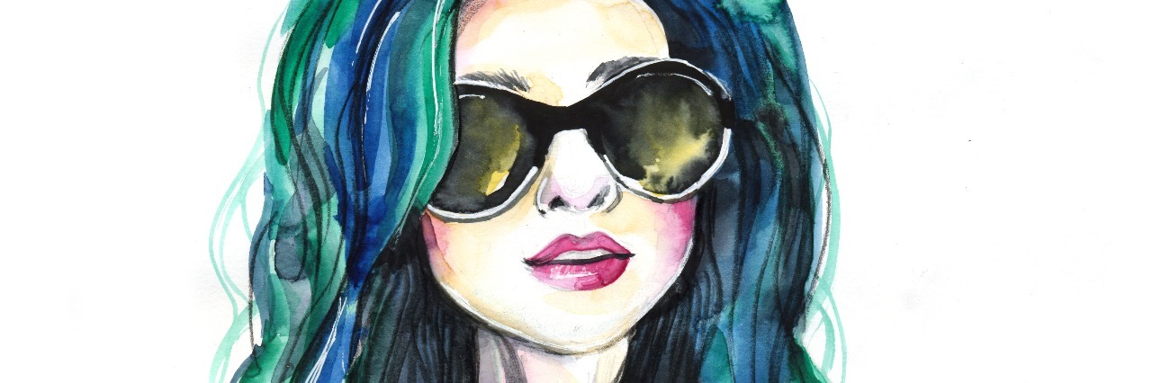 Accepting My New Body in Anorexia Recovery Watercolor fashion girl with sunglasses