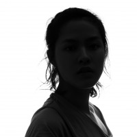 Portrait female person silhouette on white background.