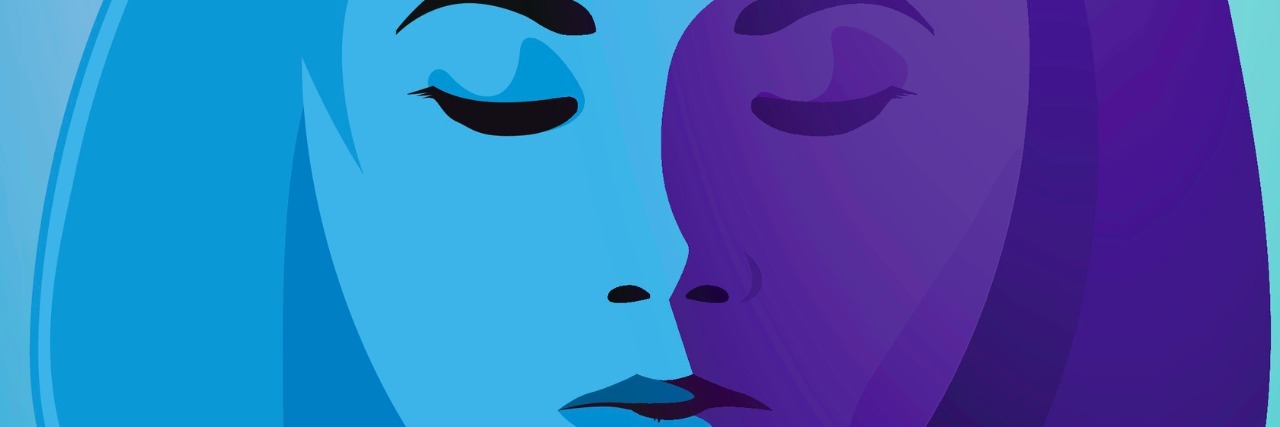 Counting to 10 and Breathing: Breathing Exercise to Refocus Attention Illustration of woman with eyes closed in shades of blue and purple