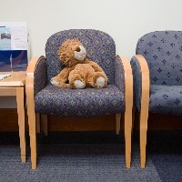 toy lion in hospital waiting room