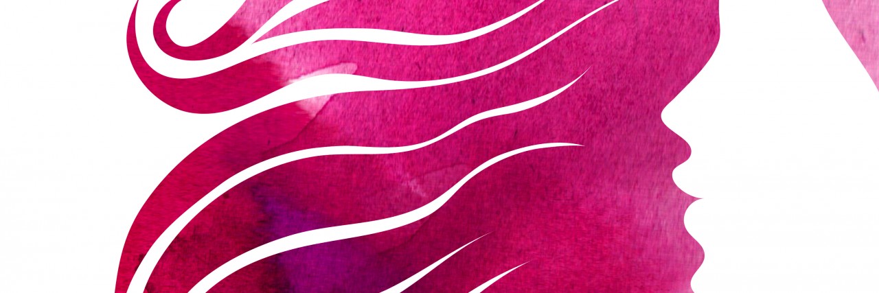 Stages of Eating Disorder Recovery Watercolor close-up sketch hair styling for woman (from my big "Hair styling series")