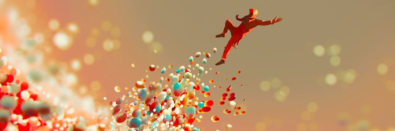 Borderline Personality Disorder: When One Comment Makes You Mad man jumping up from lot of colorful balls,illustration art