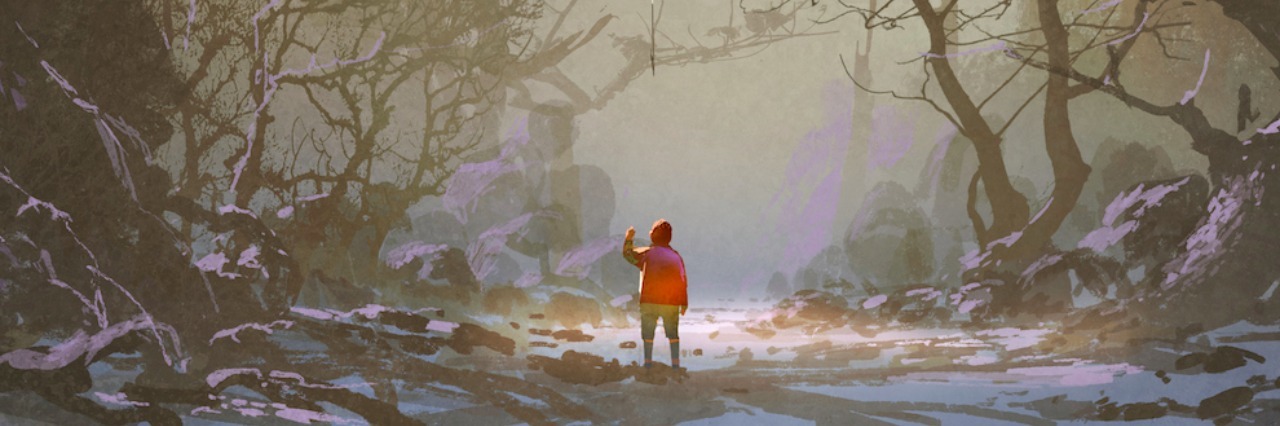 How Mental Illness Makes You a Survivor A small figure standing in the words with a balloon floating in the air