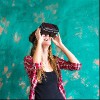 Woman in virtual reality headset.