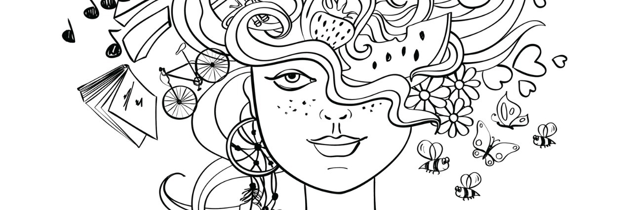 How a Woman Hides Her Mental Illness Behind a Smile an illustration of a girl with flowers and other items in her hair
