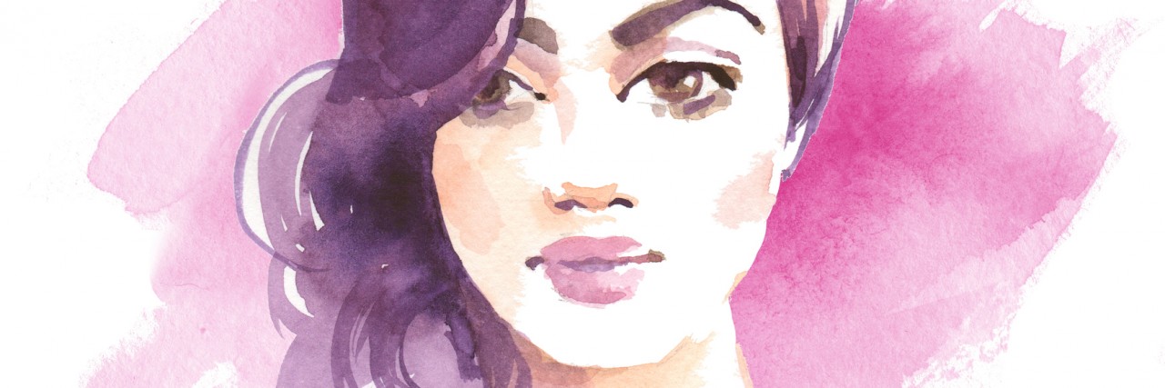 Brunette girl. Watercolor sketch. Female face