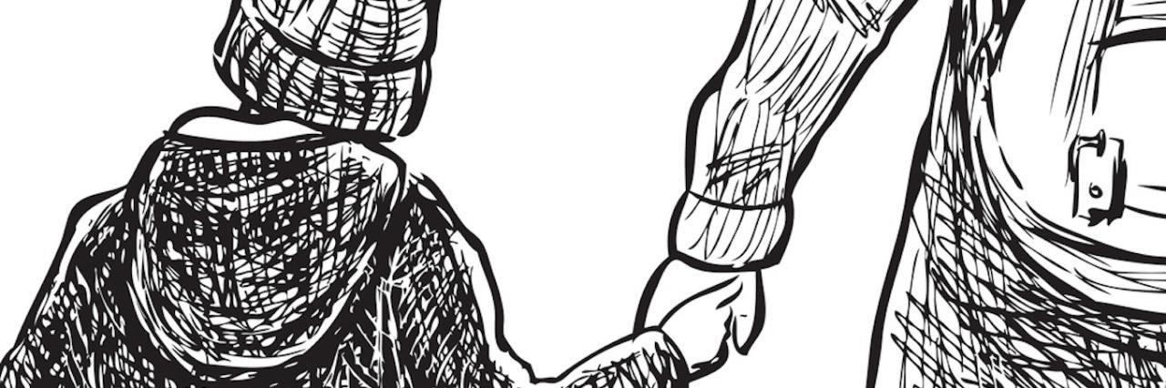 Talking to Family Friends About Our Son’s Autism Diagnosis Illustration of child holding mother's hand