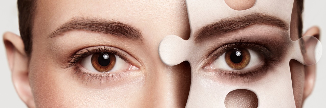 Why Are Autistic Women Often Invisible? Woman with jigsaw puzzle pieces on face.