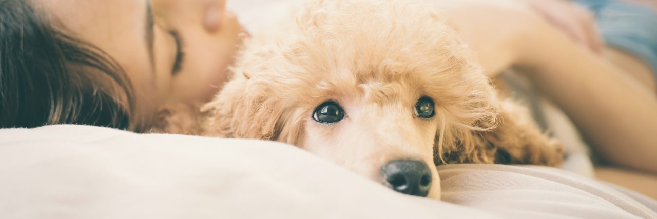 I'm Anxious in the Morning After My Son Died by Suicide Woman sleeping with a dog