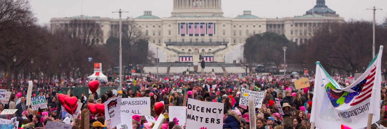 Why It's OK That I Didn't Go to the Women's March Due to Anxiety women's march in washington protestors in front of capitol
