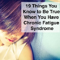 woman sleeping on couch with words 19 things you know to be true when you have chronic fatigue syndrome