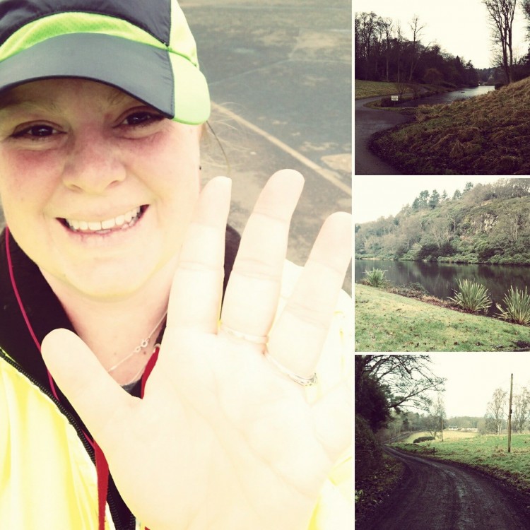 marlene wearing a hat and running outside next to pictures of roads and nature where she runs