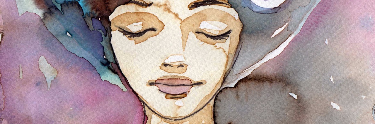 What A Day With Mitochondrial Disease Is Like watercolor portrait of woman closing her eyes
