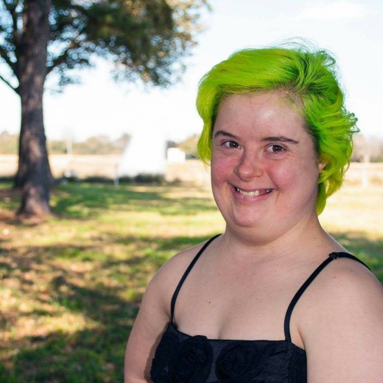 girl with down syndrome and green hair